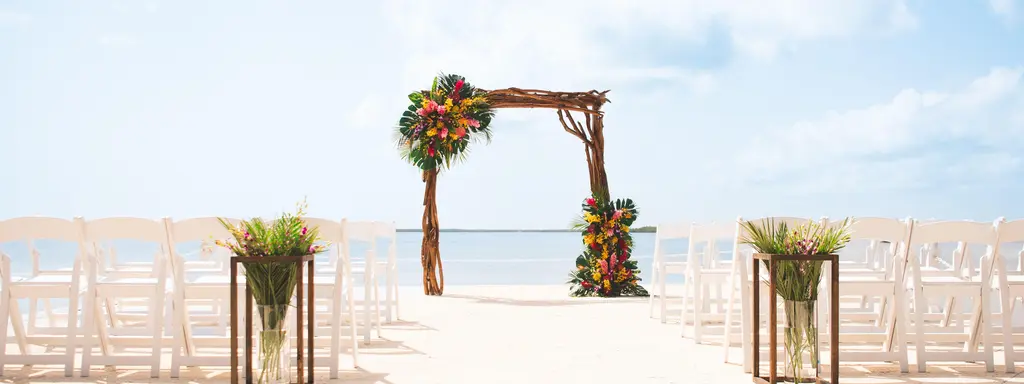 Largo Resort — driftwood ceremony arch on the waterfront in Key Largo