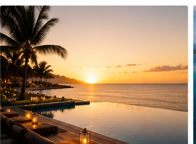 Luxury resort infinity pool overlooking the ocean at golden hour